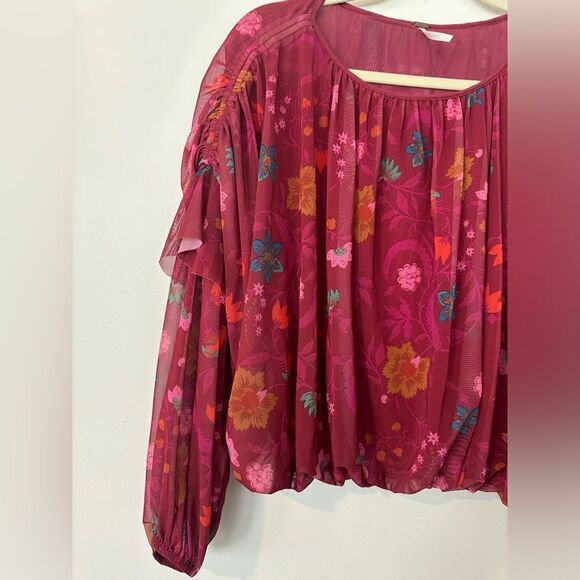 Free People Floral Chiffon Ruffled Blouse XS - Picture 4 of 9